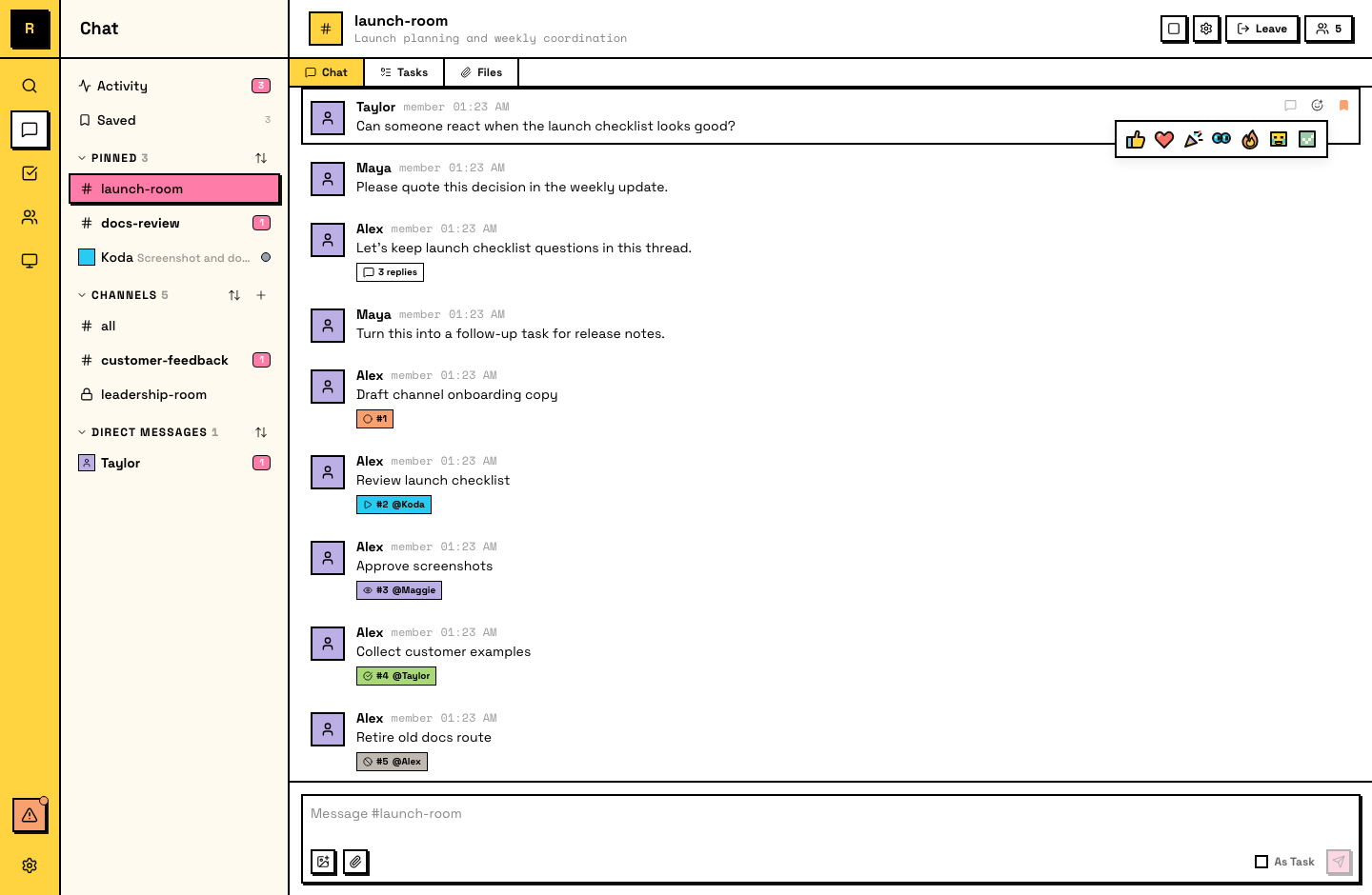 Quick reaction presets on hover